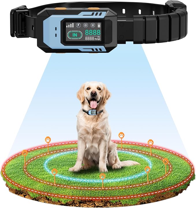 GPS Electric Fence for Dogs – Wireless Dog Fence with 8 Custom Warnings, 9999ft Radius, No Subscription, Rechargeable Waterproof GPS Dog Collar for Large Dogs