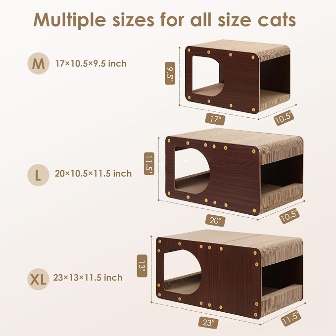 EHEYCIGA Cardboard Cat Scratcher House, 20-Inch Cat Scratch pad, Dark Brown | Cat Scratching Board for Indoor Cats, High-density Corrugated Paper, Multi-function, Anti-scratch, Easy Install, Large