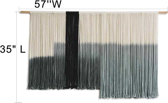 Macrame Wall Hanging Grey Dip Dye Large Boho Fiber Wall Art Decor 57"W*35"L | Neutral Wall Hanging, Handmade Yarn Art, Textured Fiber Decor, for Bedroom Wall Accent, Farmhouse Interior Style