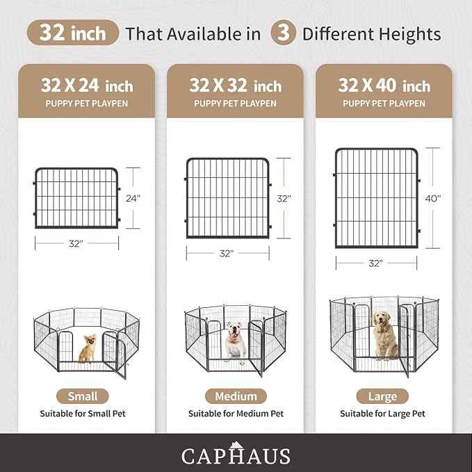 CAPHAUS 24/32/40 Inch Height Bold Metal Foldable Heavy-Duty Pet Playpen with Door, Available in 8/16/24/32 Panels Indoor/Outdoor Portable Kennel, Dog/Animals Exercise Fence Cage for Yard, RV, Camping