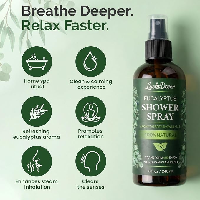Eucalyptus Shower Spray 8oz – Aromatherapy Shower Mist, Spa and Sauna Inspired Shower Steamer Alternative for Refreshing, Relaxing Showers - Bath Oil Spray Eucalyptus Essential Oil