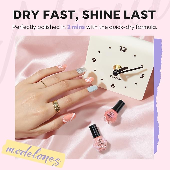 modelones Nail Polish Set 6 Colors, Pearl Pink Grey Beige Mini Quick Dry Nail Lacquer Kit, Bubble Bath Shimmer Pearlescent DIY Home Salon Nail Art Manicure Gift for Women Girls