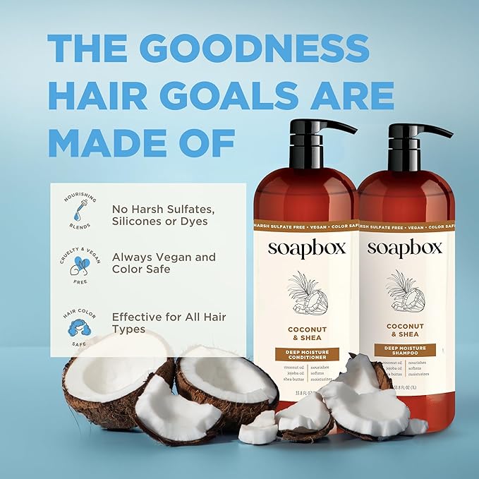 Soapbox Coconut Oil Conditioner, Sulfate & Paraben Free, Silicone Free, Color Safe, and Vegan Hair Conditioner (33.8 Ounces)
