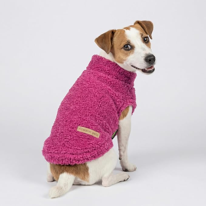 Fitwarm 2 Pack Striped Fleece Dog Sweater, Warm Winter Dog Clothes for Small Dogs Girl, Fuzzy Turtleneck Pet Outfit, Doggy Pullover Jumper, Rose Pink, White, Light Pink, XXL