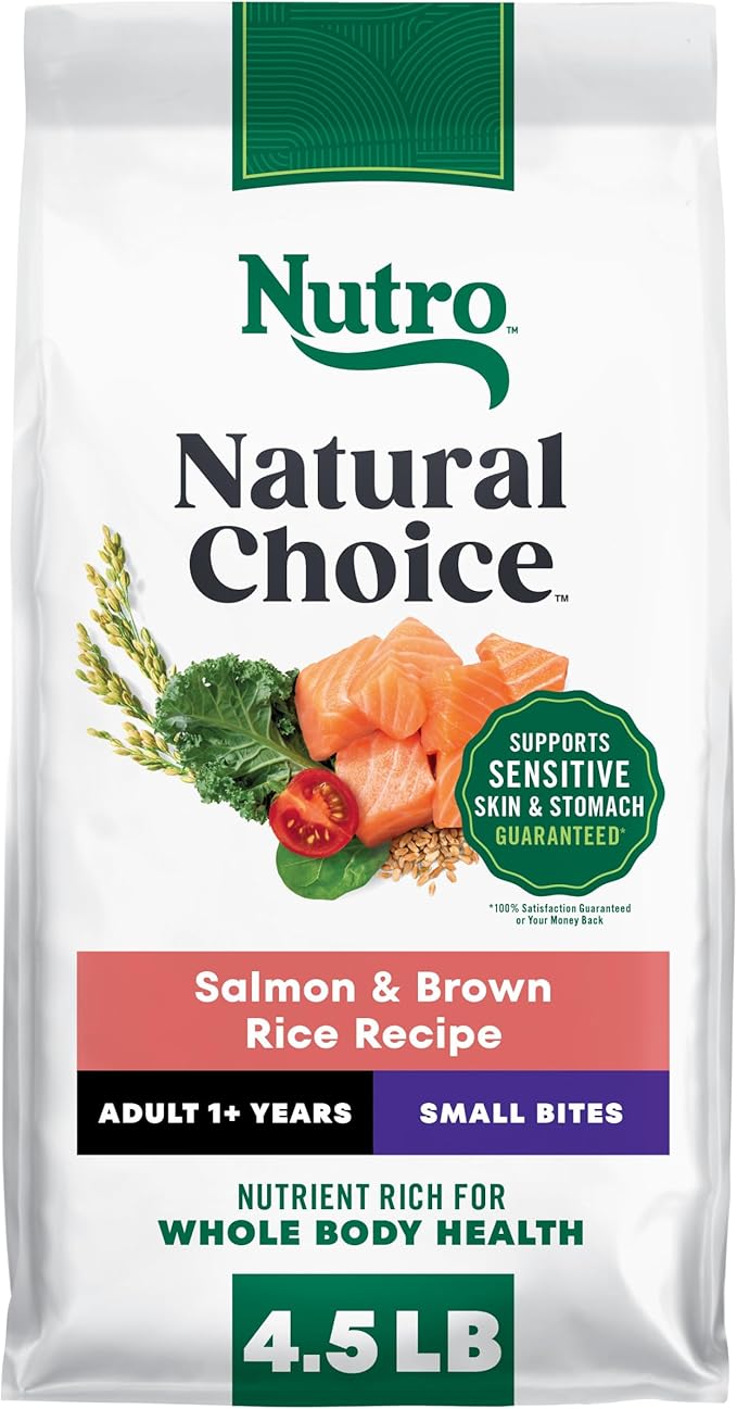 Nutro Natural Choice Small Bites Dry Dog Food, Salmon Recipe, 4.5 lb | Non-GMO, Real salmon #1 ingredient, Omega-3 & Omega-6 for skin & coat, no corn, wheat, soy, supports digestion & immunity