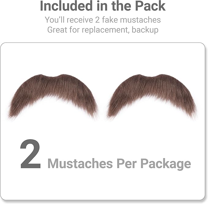 2Pcs Men Fake Mustache Realistic Mustaches Fake Facial Hair Beard for Cosplay Costume Halloween Parties