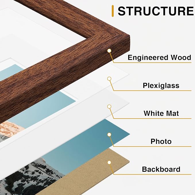 Vittanly 15 Pack Picture Frames Collage Wall Decor, Wall/Tabletop Display | Walnut Brown, Multi-Size Gallery Wall Frame Set: 3pcs 8x10, 6pcs 5x7, 6pcs 4x6. Picture Frame Set for Family