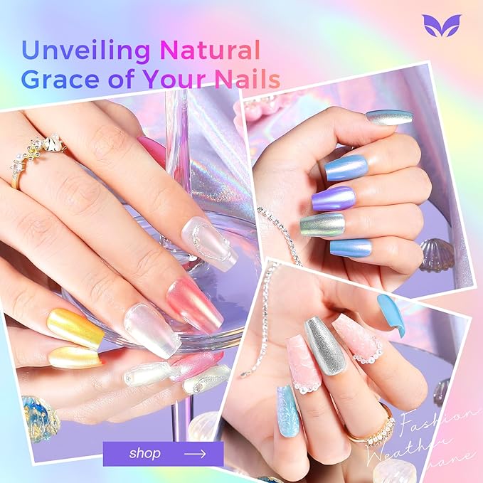 Morovan Pearl Nail Polish Set: Aurora Ombre Shimmer Iridescent Mermaid Spring Pastel Fingernail Polish Kit Blue Purple Pink Glitter Sparkle Quick Dry Nail Art Design Gift for Women Girls