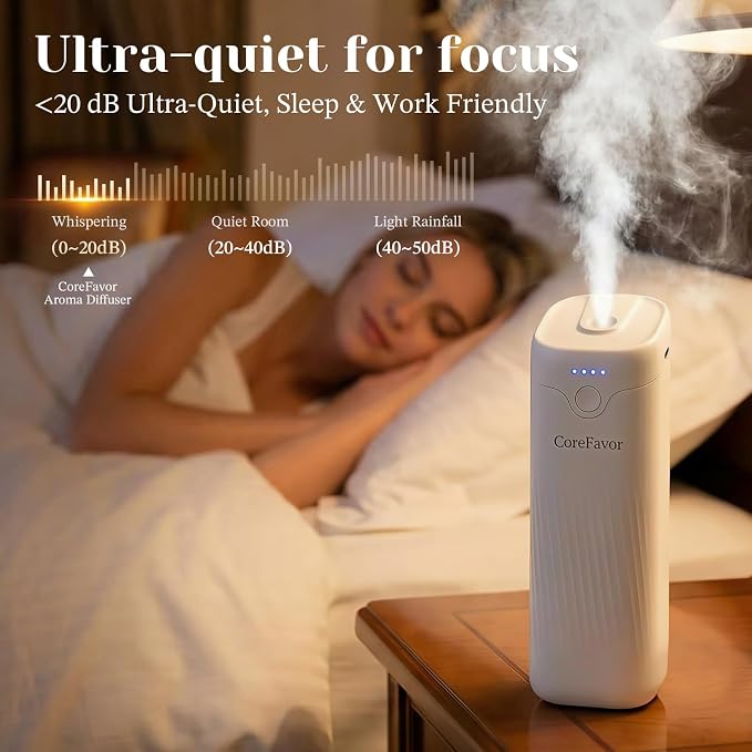 Waterless Essential Oil Diffuser (M60) with 120ml Oil, Rechargeable Portable Battery-Operated Cold Air Aroma Scent, 4 Adjustable Intensity Levels, Quiet Diffuser for Bedroom Bathroom Car