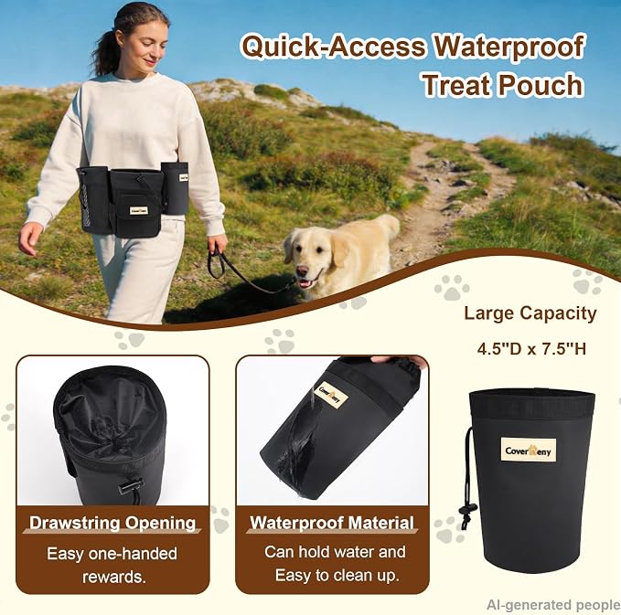 3-in-1 Dog Training Treat Bag with Adjustable Bolder Waist Belt, Include Waterproof Dog Treat Pouch, Mesh Training Tool Bag, Catch-All Bag with Poop Bag Dispenser for Full-day training and Hiking.