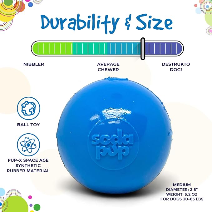 SodaPup Squeaker Ball – Durable Dog Ball Toy, Chew Toy & Floating Retrieving Toy with Squeaker Made in USA from Non-Toxic, Pet-Safe, Food Safe Rubber Material for Bonding, Physical Exercise, & More