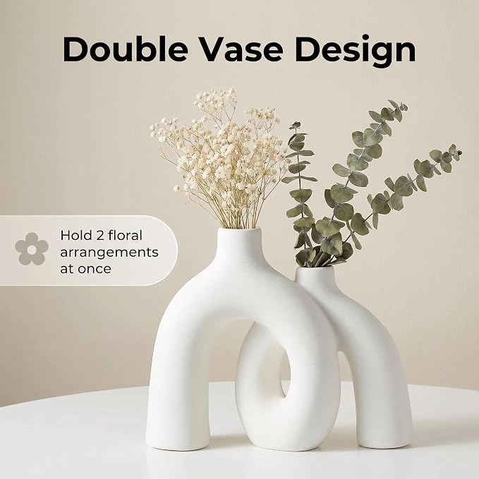 CEMABT Modern Nordic Boho Vase Set - Elegant White Matte Ceramic Home Decor for Living Room, Bookshelf, Mantel, Entryway Table & Console Décor | Shelf Decorations Gift