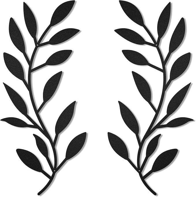 Zhengmy 2 Pcs Metal Tree Leaf Wall Art Vine Olive Branch Decor,Black | Olive Branch Metal Decor for Living Room Hallway, Symmetrical Leaf Pair for Doorway Entryway, Lightweight Hanging Art Design
