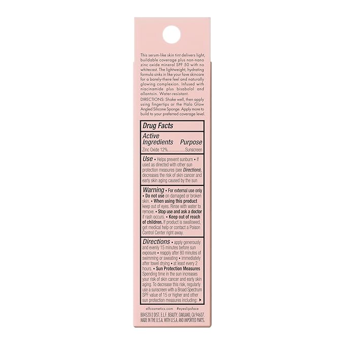 e.l.f. Halo Glow Skin Tint SPF 50, Tinted Moisturizer For Light, Buildable Coverage, Creates A Natural Glow, Vegan & Cruelty-Free, 17 Rich Warm