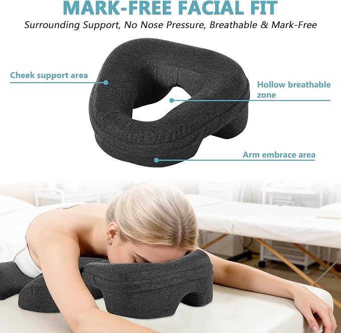 Face Down Massage Pillow for Sleeping | Face Down Pillow with Non-Slip Bottom Home Head Cushion and Chest Cushion for SPA & Sleep (Gray)