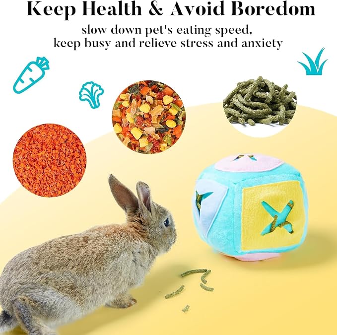 Rabbit Foraging Toy with Bell, Washable Puzzle Feed Game Rabbit Toy