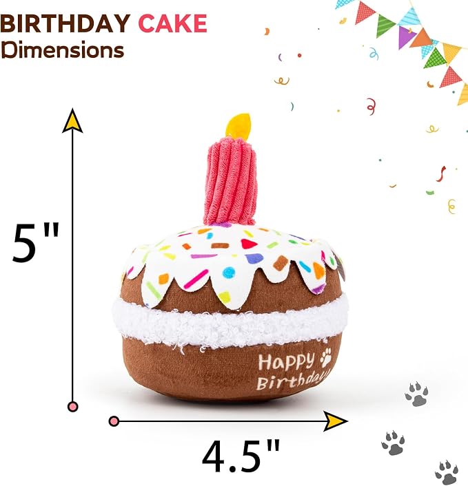 lilfrd Dog Birthday Toy, Birthday Cake Toys for Puppy Gifts, Squeaky Plush Dog Toys
