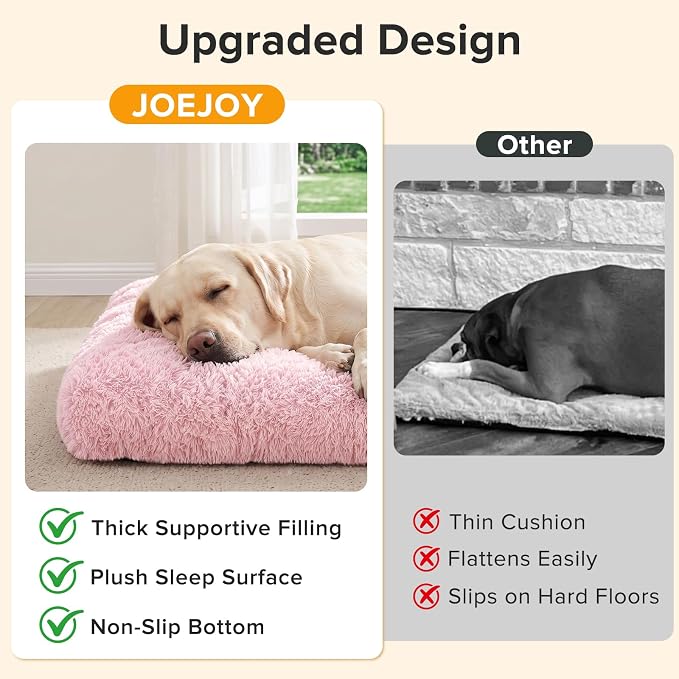 JOEJOY Dog Bed Crate Pad, Deluxe Plush Washable Dog Beds Fulffy Soft Kennel Pad Anti-Slip Pet Sleeping Mat for Medium Small Dogs, 29" x 21", Pink