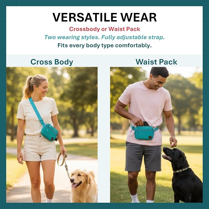 Auntie Sally’s Dog Treat Pouch for Training Hands Free Adjustable Belt Silicone Liner Multiple Pockets