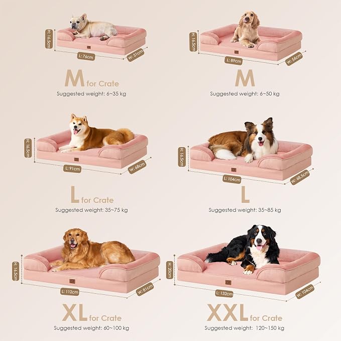 EHEYCIGA Orthopedic Dog Beds Large Sized Dog, Waterproof Washable Pet Bed | Non-Slip Bottom and Egg-Crate Memory Foam XL Dog Couch Bed with Washable Removable Cover, Dusty Pink, 41Inch