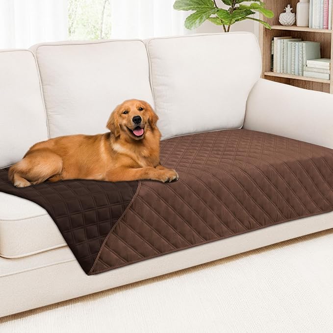 Smiry Waterproof Reversible Pet Couch Covers for Dogs | Pet Friendly, Soft Fabric, Washable Sofa Furniture Protector for Dogs Cat Kids, Checkered (40"x70", Brown/Chocolate)