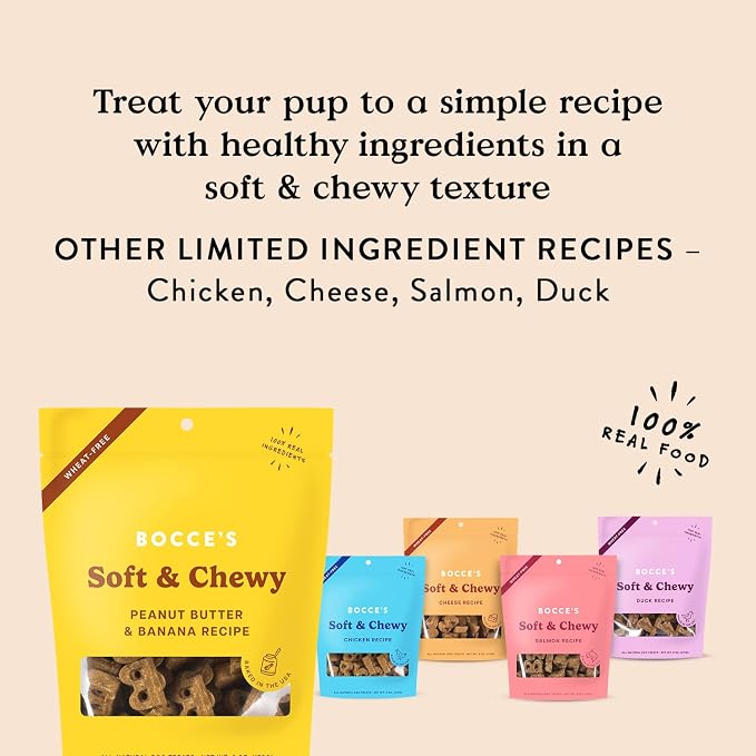 Bocce's Bakery PB & Banana Flavor Soft & Chewy Dog Treats, 6 oz | Oven Baked, Wheat-Free Everyday Dog Treat Cookies - Made with Real, Limited Ingredients and Baked in The USA