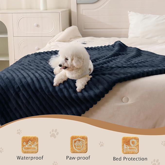 PuTian Waterproof Dog Blanket for Couch, 50"x60", Navy | Blocks Urine, Stains and Pet Hair to Guard Furniture, Perfect For Dogs & Cats On Couch, Bed, Car And Travel