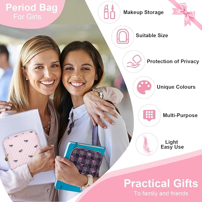 Sanitary Pad Storage Bag Portable Period Bag for Teen Pads/Sanitary Napkins/Small Tampons, Sanitary Napkin Storage Bag First Period Gifts for Teen Girls (Red Cherries)