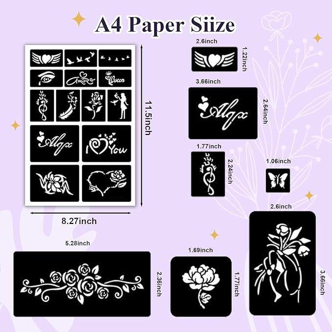 Temporary Tattoos Markers for Skin, 36 Body Markers+612 Large Tattoo Stencils, Temporary Tattoos for Kids and Adults, Dual-End Tattoo Pens, Bright colors, Flexible Brush Tip, Cosmetic-Grade, Skin-Safe
