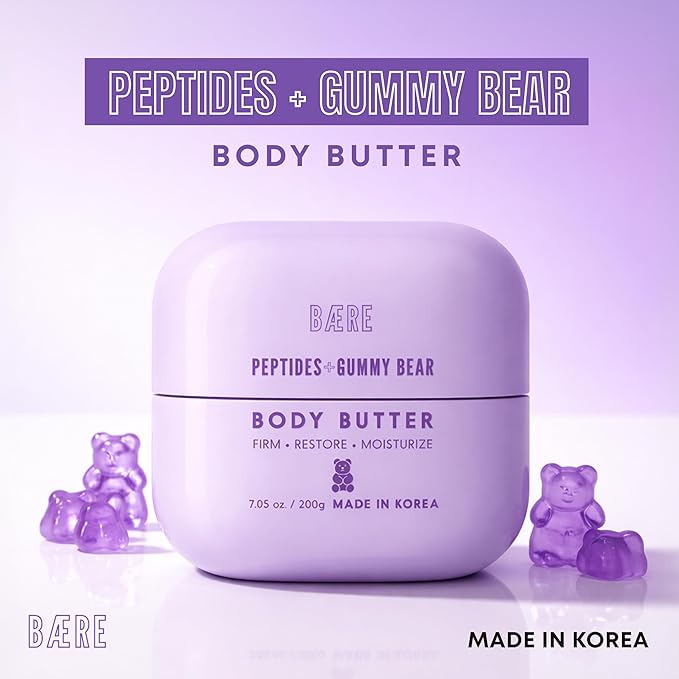 Peptides Body Butter With Gummy Bear – Dermatologist Tested, Anti-Aging Korean Skin Care – Deep Skin Hydration For A Smooth Dewy Glow – Vegan, Clean Beauty – 7.05 Oz