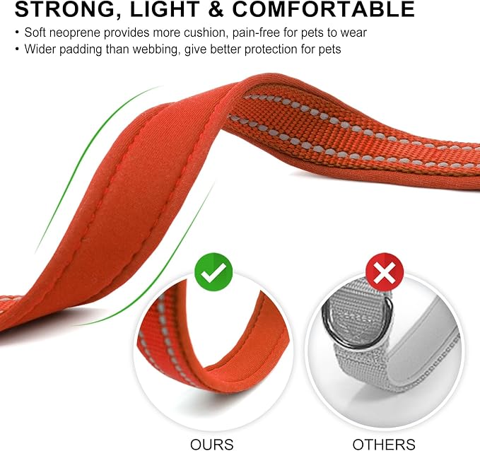 azuza Reflective Dog Collar, Neoprene Padded Small Dog Collar, Rust Red, S