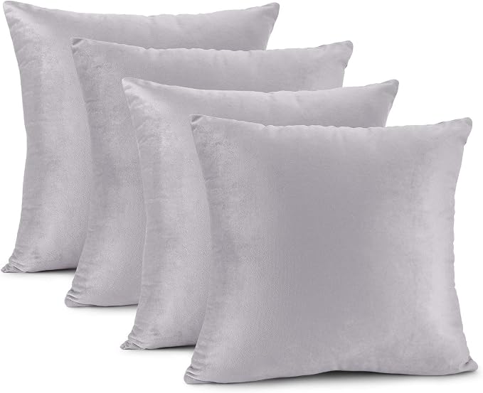 Throw Pillow Inserts Pack of 2 with Velvet Soft Solid Decorative Square Throw Pillow Covers Set for Sofa Couch Car Bedroom, 20X20 Throw Pillows Inserts with 18x18 Washable Cushion Covers, Light Grey