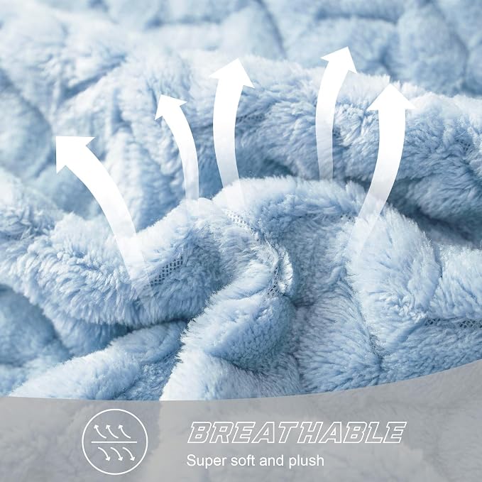 Exclusivo Mezcla Fleece Throw Blanket for Couch Sofa, 50”x70”, Light Blue | Oversized Soft Cozy Fluffy Blankets for Summer, Decorative Plush Flannel Throws for Living room, Bedroom with Leaves Pattern