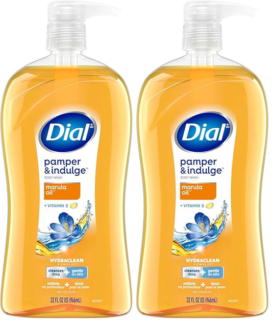 Dial Body Wash,Pamper & Indulge Marula Oil,32 Fl Oz,Hydraclean Complex & Vitamin E,Gentle,Leaves Skin Feeling Nourished,Dermatologist-Tested,No Parabens-& Sulfates,(Pack of 2)