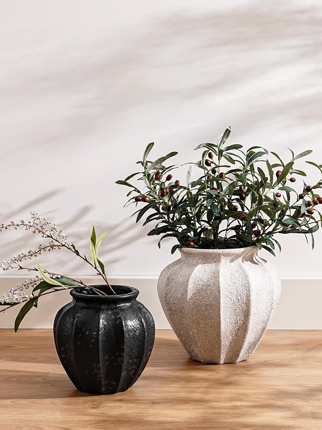 LE TAUCI 9.3" Ceramic Vase, Artisan Large White Ceramic Vase for Modern Farmhouse Home Decor, Substantial & Stable, Handcrafted Flower Vase, Living Room & Dining Room Table Centerpiece, Rustic White