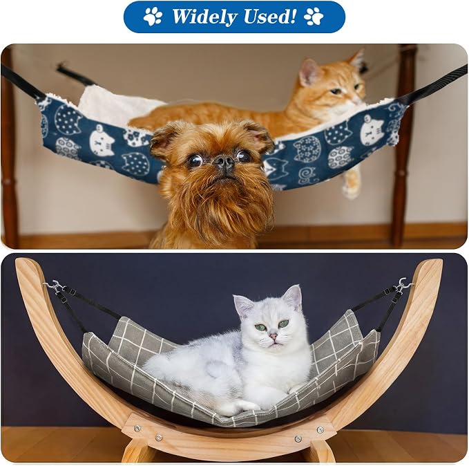 Jetec 2 Pack Cat Hammock for Cage, Cat and Plaid, L | Catio Accessories, Reversible Soft Cats Bed, Adjustable Straps and Hooks, Double-sided Linen, Fleece Hanging Hammock for Cats