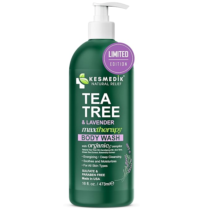 KESMEDIK Tea Tree Lavender Body Wash MaxTherapy, Itchy Skin Relief, Antifungal Defense, Fights Body Odor, Soothes Jock Itch & Athlete's Foot, Intimate Wash, Men & Women, 16 fl oz, Limited Edition