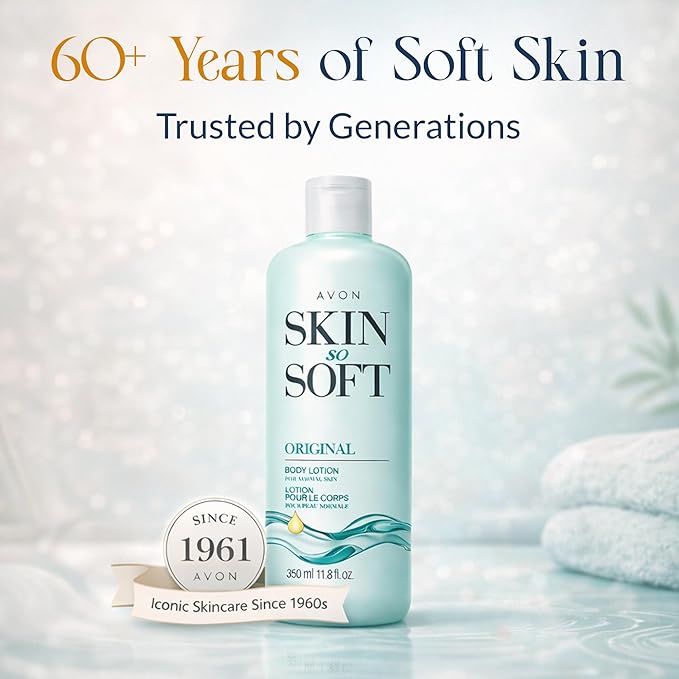Avon Skin So Soft Original Body Lotion for Women, Paraben-Free Moisturizing Hand and Body Lotion for Dry Skin with Jojoba Oil, Non-Greasy Lightweight Body Moisturizer, 24-Hour Hydration, 11.8 fl oz
