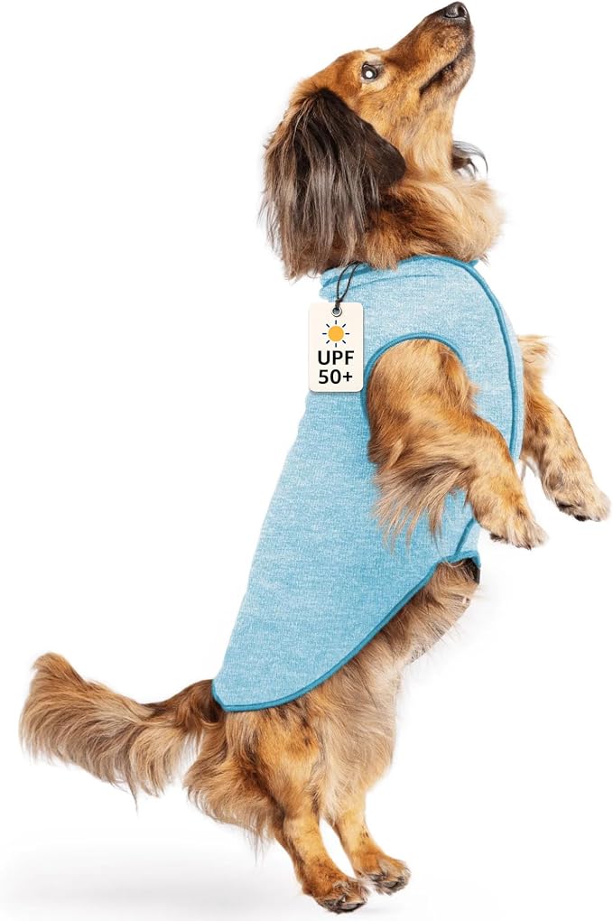 Goldpaw Dog Sun Shirt with UV Protection - Lightweight, Cooling Sun Protection Clothing for Small Dogs - Reduce Heat Absorption - Pet Clothes Made in the USA - Machine Washable - Ocean Blue - Size 12