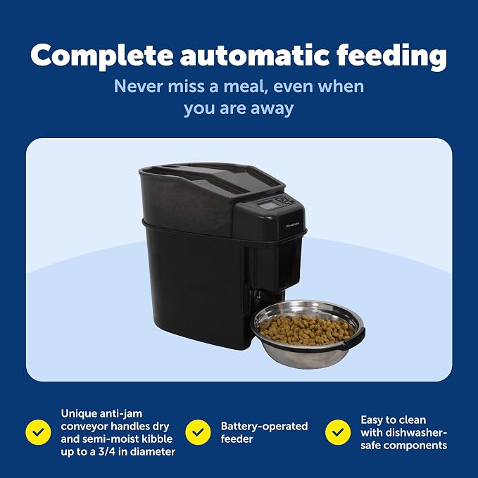 PetSafe Healthy Pet Simply Feed Auto Feeder, Programmable, Holds 24 Cups | Schedules up to 12 Meals/Day, Portions 1/8 to 4 Cups, Slow Release for Fast Eaters, Holds 24 Cups, Battery Operated.