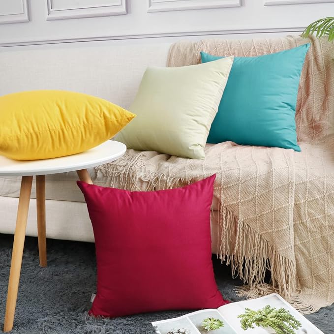 4-Pack 100% Cotton Comfortable Solid Decorative Throw Pillow Case,Thmyo Square Cushion Cover Pillowcase Sublimation Blank Pillow Covers DIY Throw Pillowcase for Sofa Bedroom(22x22 inch/ 55x55cm,Green)