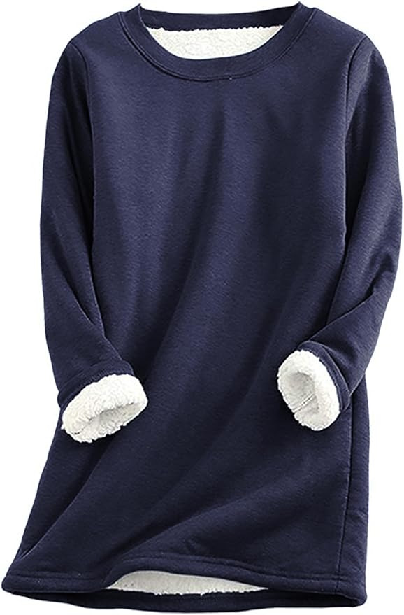 Yeokou Women Warm Sherpa Lined Fleece Crewneck Sport Sweatshirt Pullover Loungewear