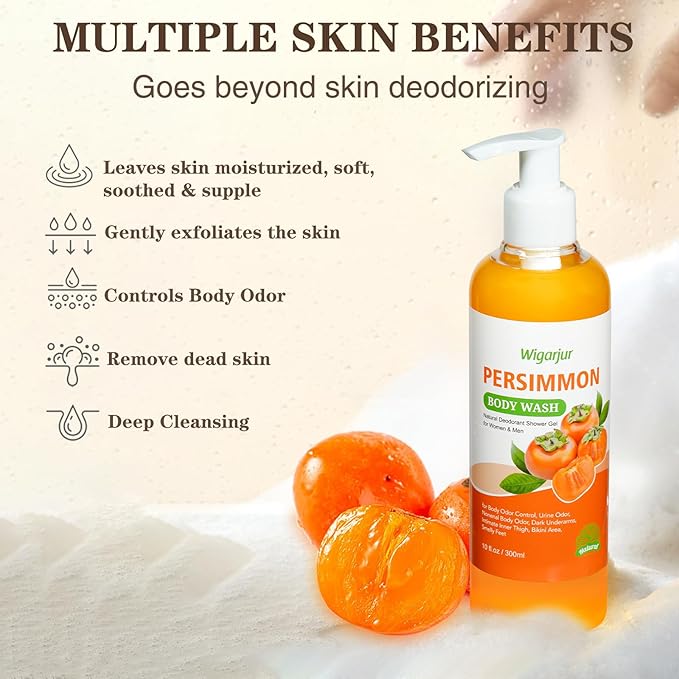 Persimmon Body Wash for Old People Smell, Natural Deodorant Bar Soap for Strong Odor Smelly Feet Remove, Cleansing Body Deodorizing with Persimmon & Green Tea Extracts