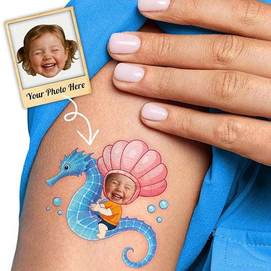 Custom Ocean Temporary Tattoos for Kids - Personalized Pre-Cut Face Photo Tattoos - Fun Birthday Party Favors for Boys Girls, Ocean Lovers - Set of 20 Unique Celebration Gifts