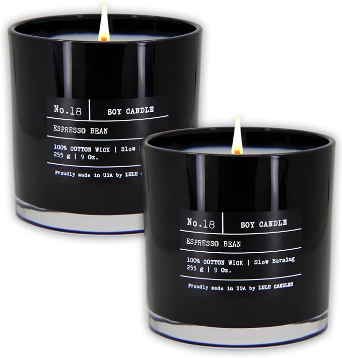 Lulu Candles | Espresso Bean | Luxury Scented Soy Jar Candle | Hand Poured in The USA | Highly Scented & Long Lasting (9 Oz. 2 Pack)