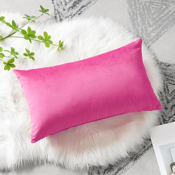 Artscope Luxury Velvet Pillow Covers Decorative Rectangle Pillowcases Soft Solid Cushion Cases for Couch Sofa Bedroom Car Decor 16x24 Inch Hot Pink