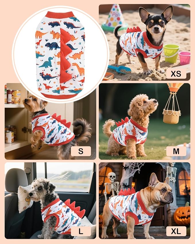 CuteBone Dinosaur Costume Dog Shirt, Stretchy Velvet T-Shirt Clothes for Small Dogs, Soft & Breathable Pet Tee Outfit Cat Apparel for Daily Wear, Cozy Pullover Design Puppy Fashion COSBX02XS