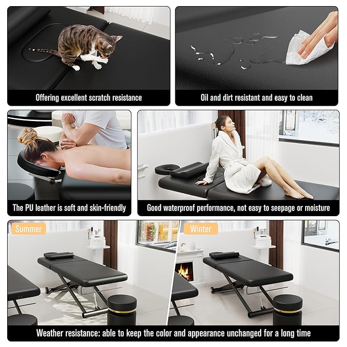 pouseayar Heavy Duty Electric Massage Table, 32" x 75" Black, Electric Lift & Backrest, 2 Motor Adjustable, Supports Up to 1000 lbs
