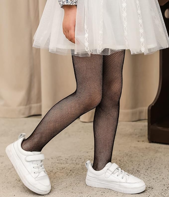 Girls Fishnet Stockings for Princess Dress High Waist Mesh Tights Cute Pattern Knit Socks