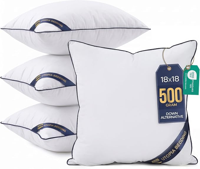 Utopia Bedding 18x18 Throw Pillow Inserts, Decorative Pillows, Pack of 4 | Piping Throw Pillows, Plush & Supportive, Aesthetic Cushion Sham Stuffer for Sofa, Office, Couch & Bed, Set of 4, White